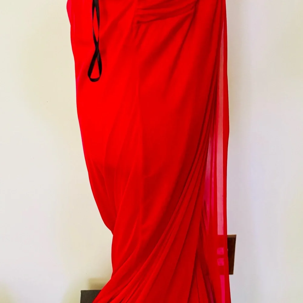 Vintage Y2K Cherry Red Maxi Halter Dress with Rhinestone Accents, Formal Gown - Picture 3 of 7